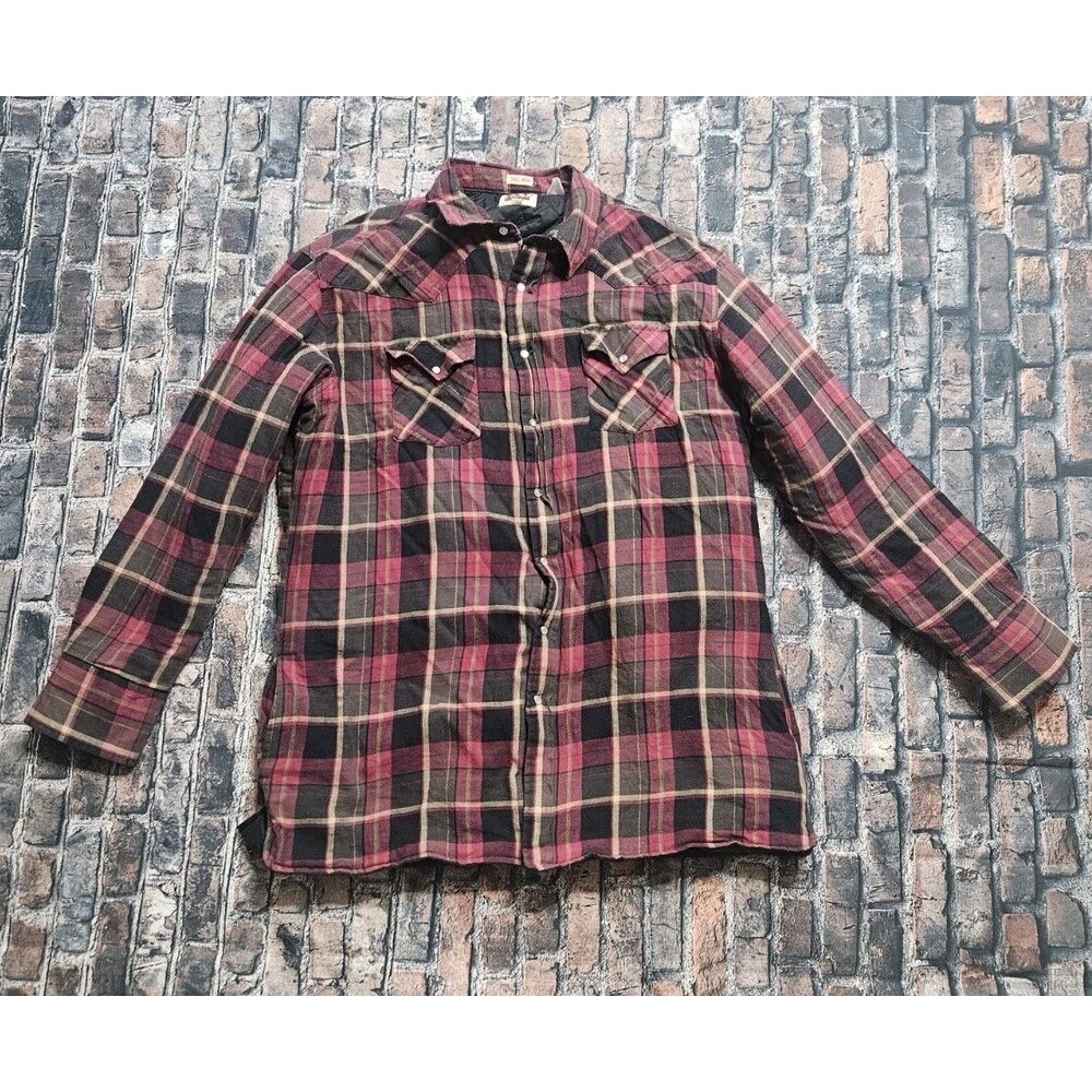 Vintage Ely Cattleman Flannel Shirt Jacket Mens XLT Plaid Quilted Pearl Snap Red